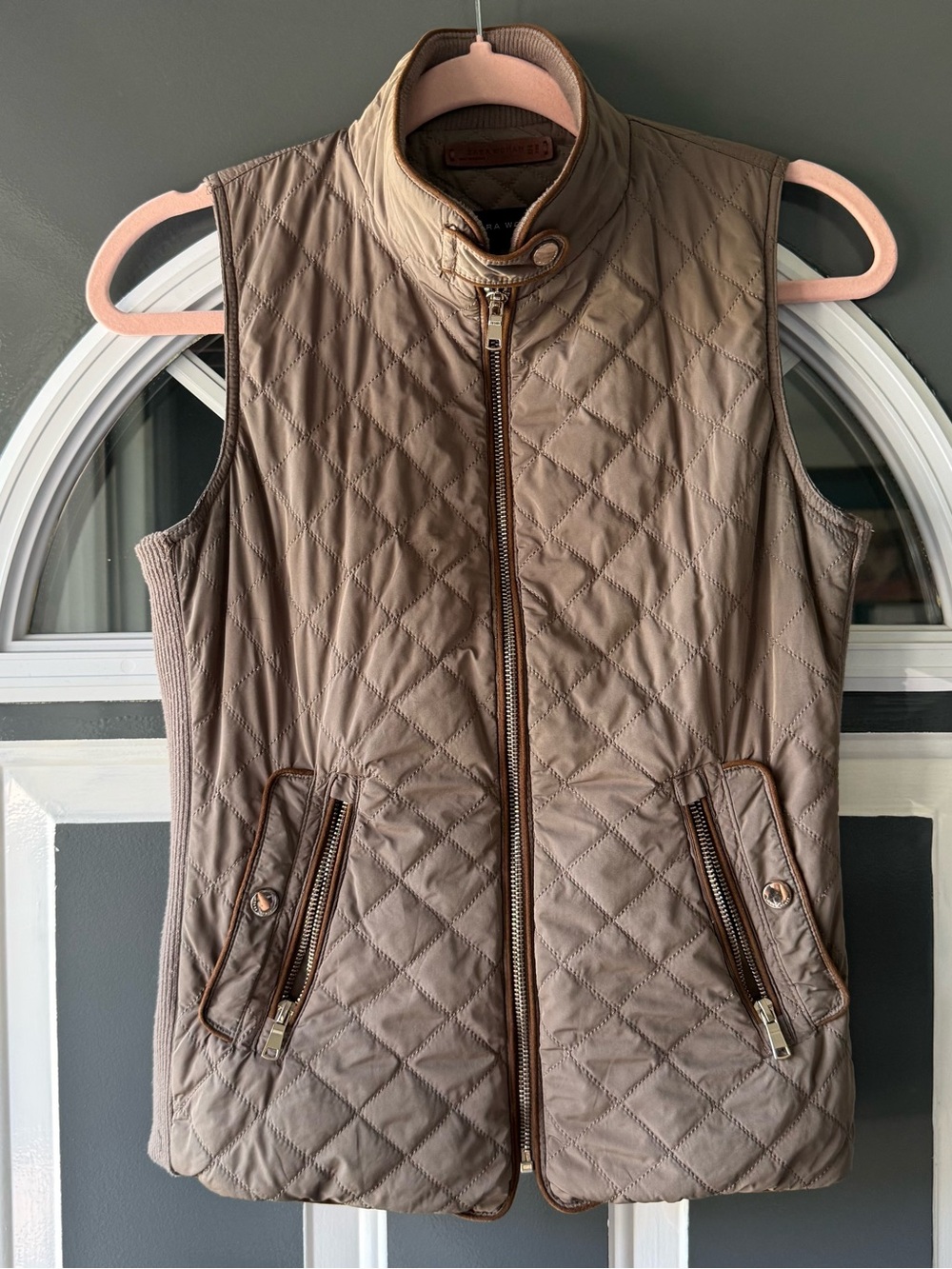 Zara Woman Quilted Jacket in Taupe and Blush